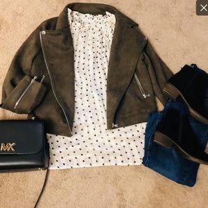 FAUX SUEDE OLIVE MOTO JACKET